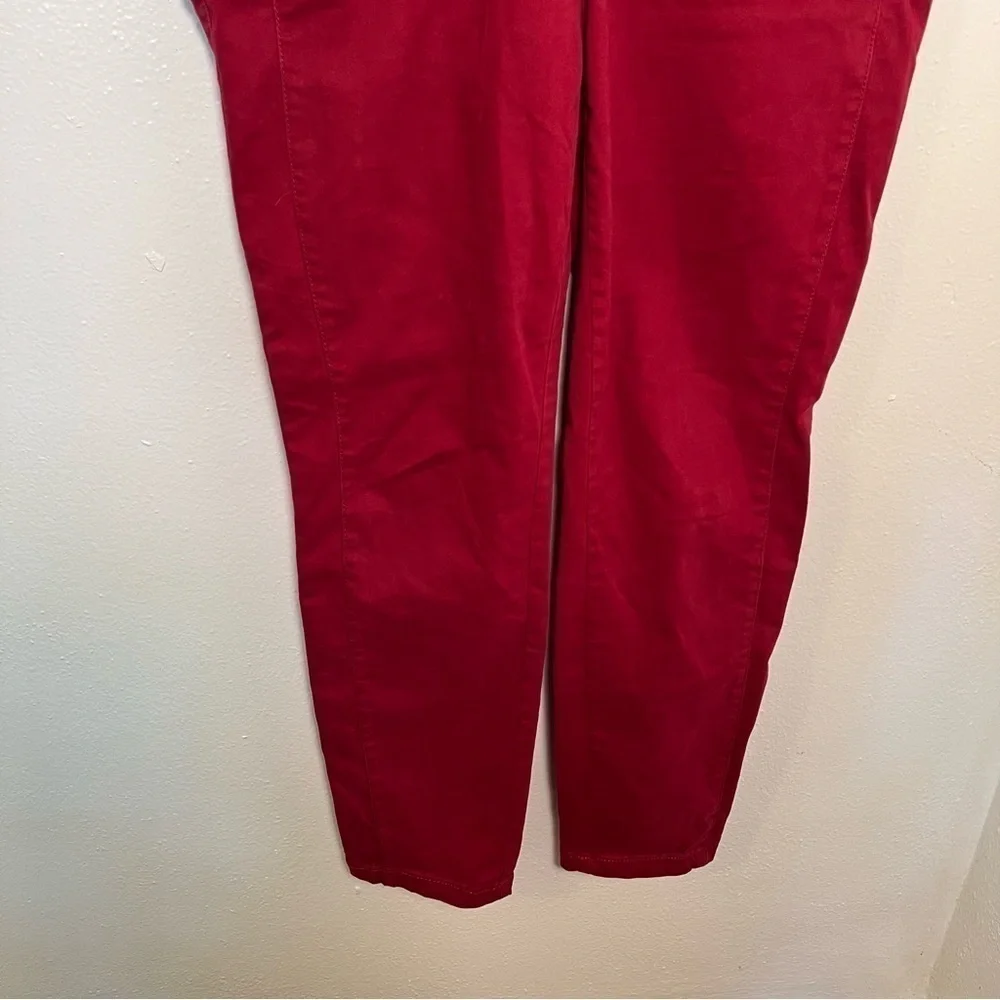Loft Women's Sz 8 Chino Pant Burgundy Red Moto Zippers Slim Ankle Stretch Cotton